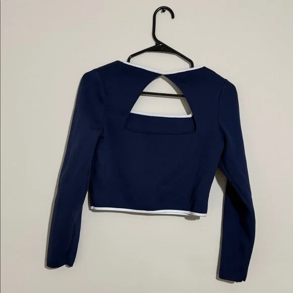 Sincerely Jules Navy Blue Crop Top with White Trim - Picture 3 of 3